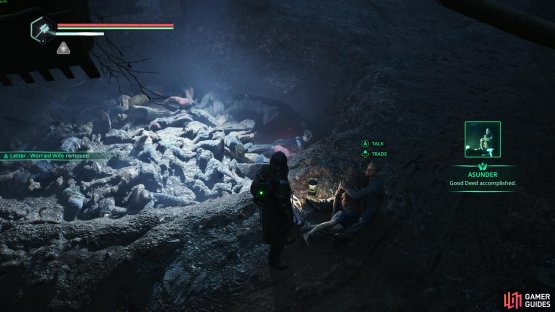 Handing the note over completes the Asunder Good Deed successfully. Image via Gamer Guides / Nacon.