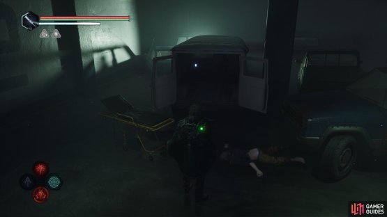 Travel up the stairs and enter the Wing A office room. use the key card on the door, and enter the newly accessible corridor to get the Satellite Radio from on the ON Peacekeeper. Image via Gamer Guides / Nacon.