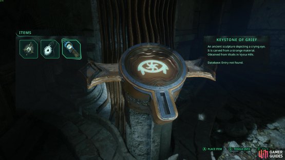 insert the Keystone of Grief inside. Now you need to gather the other missing keystones to unlock the final room of the Lymbic Forge. Image via Gamer Guides / Nacon