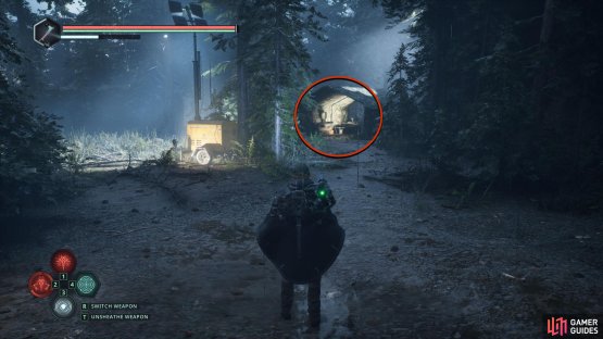 Look to the right of the generator for a tent.