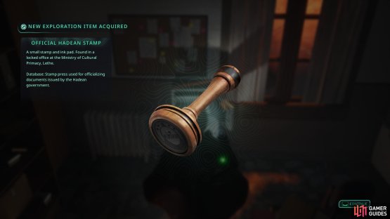 The Official Hadean Stamp is locked int eh safe that you can open  in room 109. Image via Gamer Guides / Nacon.