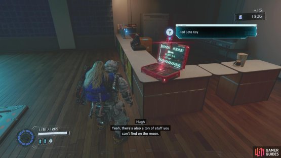 In the diner a little past the Red Zone is where you can find a Red Gate Key.