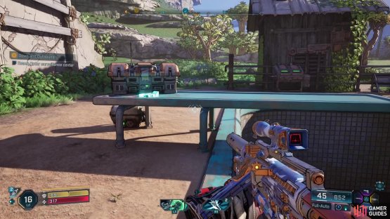 It&rsquo;s on the diving board of the empty pool behind the building with the Golden Chest.