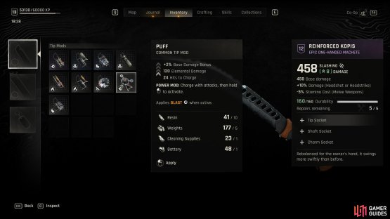 Here&rsquo;s the before example of an non upgraded weapon mod in Dying Light: The Beast. Image via Gamer Guides / Techland.