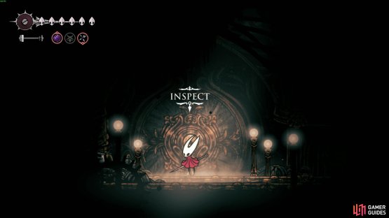 Once you have the Architect Key, you need to use it on the vault door near the Architect Trader. Image via Gamer Guides / Team Cherry.
