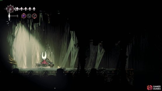 In the Organ Exhaust you can find a bench in the left exhaust route. Image via Gamer Guides / Team Cherry.