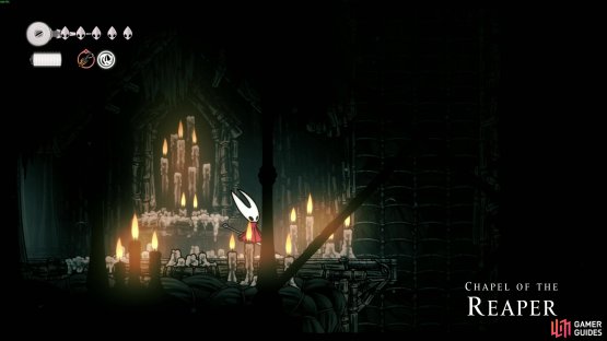 Head to the location on the map and enter to find a dungeon called the Chapel of the Reaper. Image via Gamer Guides / Team Cherry