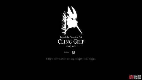 You need to unlock the Cling Grip ability to be able to wall jump in Hollow Knight Silksong. Image via Gamer Guides / Team Cherry.