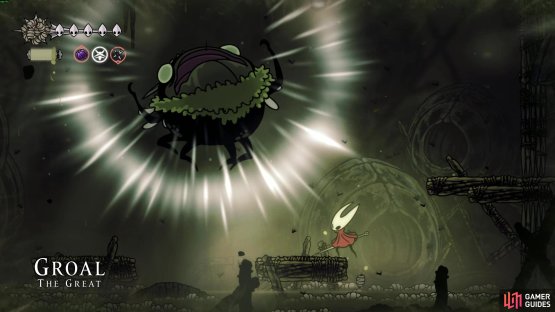 The room that you need to enter for the Seeker&rsquo;s Soul is guarded by a real PITA boss. Image via Gamer Guides / Team Cherry.