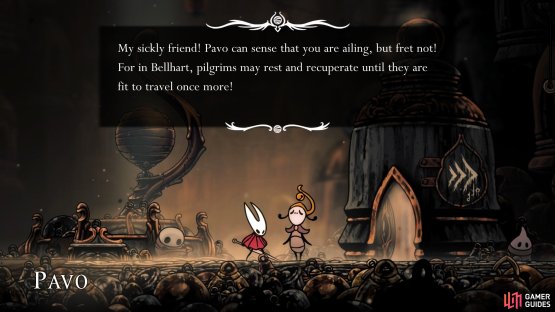 Head to Bellhart and speak to Pavo for a lead. Image via Gamer Guides / Team Cherry.
