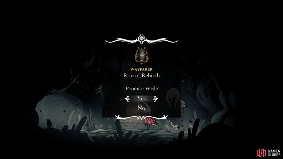 Deliver the Bud to the Greyroot NPC to start the Wish. Image via Gamer Guides / Team Cherry.