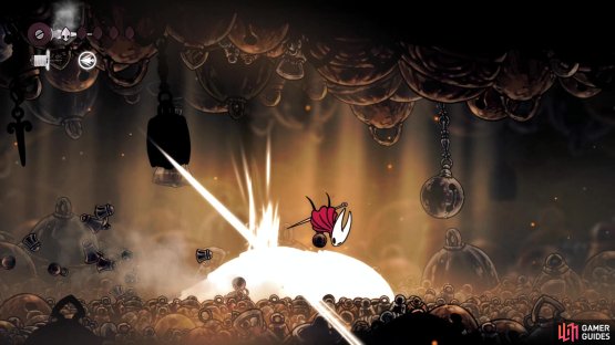 Performing a jumping stab attack when Bell Beast charges,