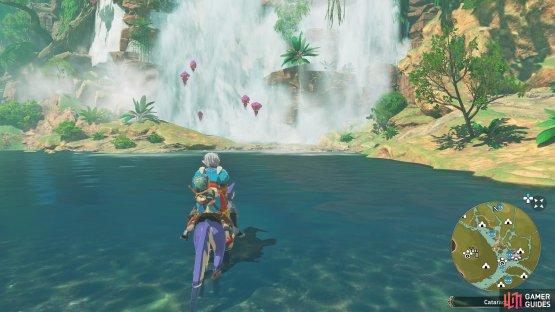 You can enter the Frozen Grotto by passing through a waterfall near the Cataracts Camp,