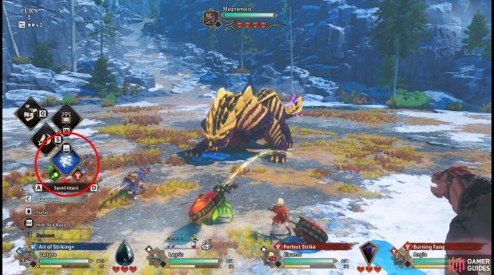 If you see a blue or yellow line connecting a monster to your one your party members, use the right attack type to win the upcoming head-to-head.