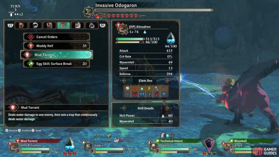 After the first two rounds, ensure to spam “Mud Torrent” to keep the ground wet under the Invasive Odogaron,