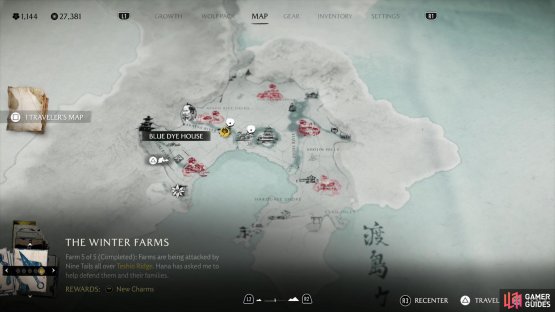 The location of the Blue Dye House on the map,