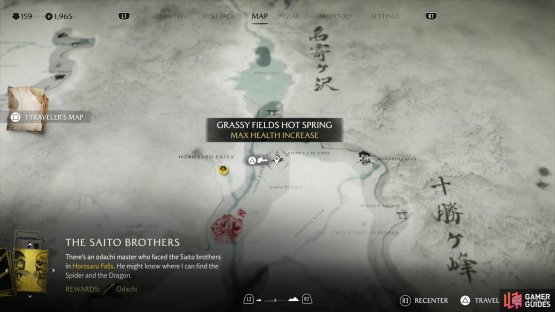 The location of the Grassy Fields hot spring on the map.
