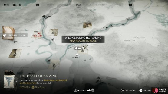 The location of the Wild Clearing hot spring on the map.