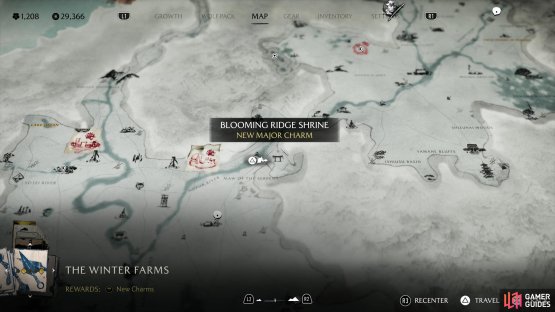 The location of the Blooming Ridge Shrine on the map.