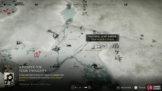 The location of the Faithful Leap Shrine on the map.