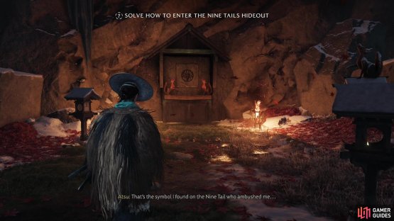 Follow the map to a fox shrine and note the stone lanterns to the side.