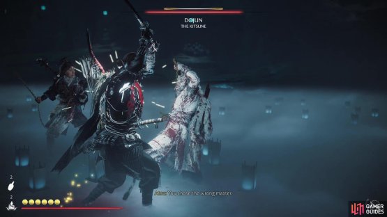 After besting The Kitsune the first time, pursue him and take him down with the aid of Oyuki.