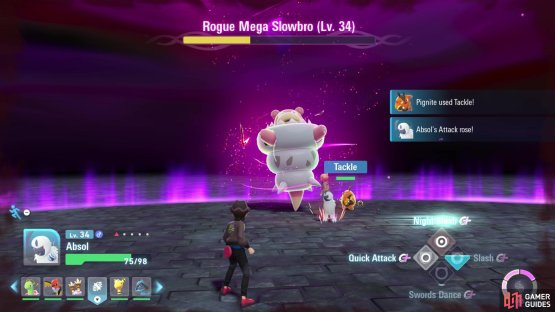 Mega Absol is your general counter for most of the early game Rogue Mega Fights. Image via Gamer Guides / Nintendo.