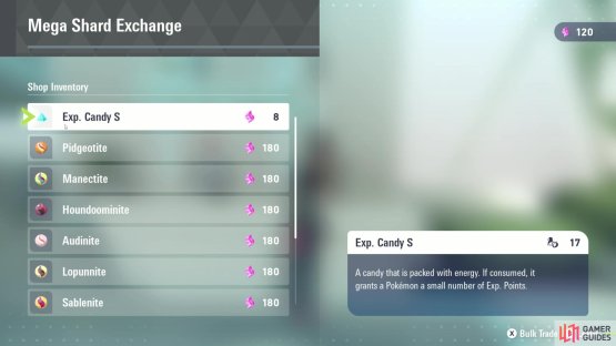 You can spend your Mega Shard son EXP Candies if you&rsquo;d lie for some early - to mid game power leveling. Image via Gamer Guides / Nintendo.