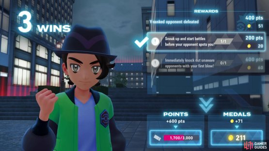 Defeating trainers increase your reward multiplier and and grant medals and event points. Image via Gamer Guides / Nintendo.