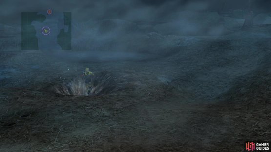 Just step into the crater to trigger the lightning to strike