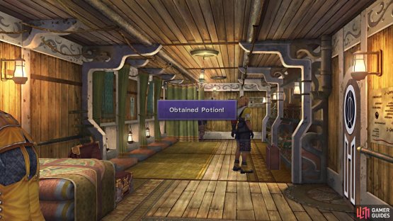 Keep kicking this briefcase until you have 20 Potions