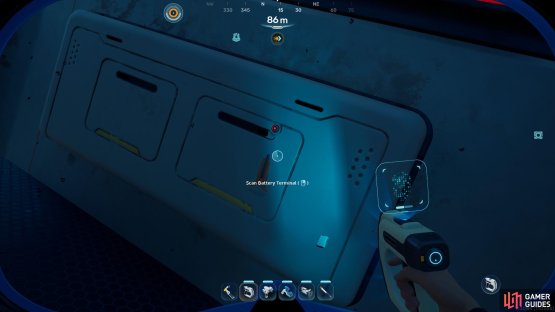 then swim inside, down a hole in the floor and search the corner of the room you&rsquo;re in to find  Battery Terminal.