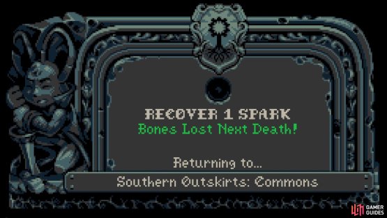 If you die without any Spark Orbs, then you will lose all Bones on you.