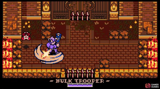 The Hulk Trooper will mainly swing his large weapon at you.