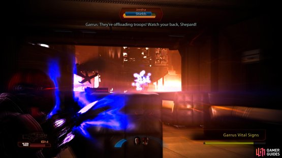 The Blue Suns offensive consists of waves of troopers - led by Jentha - who drop into the upper level of Archangel&rsquo;s holdout.