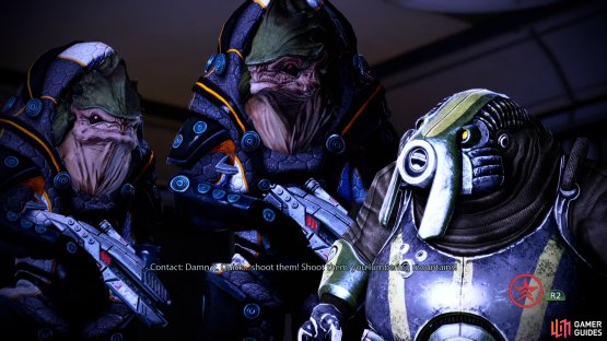 A Renegade interrupt will take out two krogan and get you the intel Garrus wants.