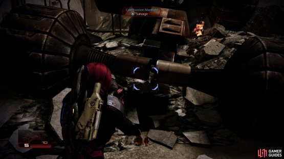 ADuring Mordin&rsquo;s loyalty mission, search a ruined vehicle to find a Combustion Manifold.