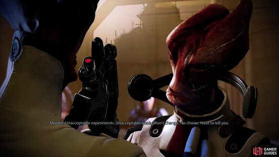 then confront Maelon, where you can influence Mordin&rsquo;s decision.