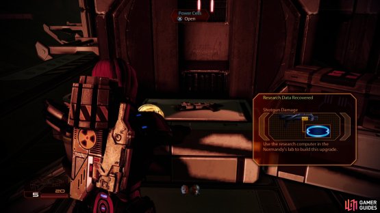 stopping to search a cubby where a “Cerberus Shotgun” will yield a “Shotgun Damage” research project.