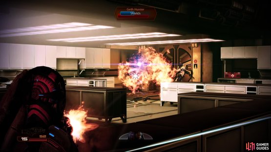 As you work your way through the quarian ship, you&rsquo;ll have to fight numerous geth - including elusive Geth Hunters.