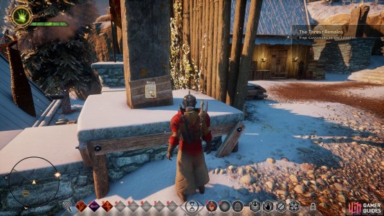 Don&rsquo;t miss the note on the pillar at the top of the stairs, unlocking the Andraste&rsquo;s Mabari codex.