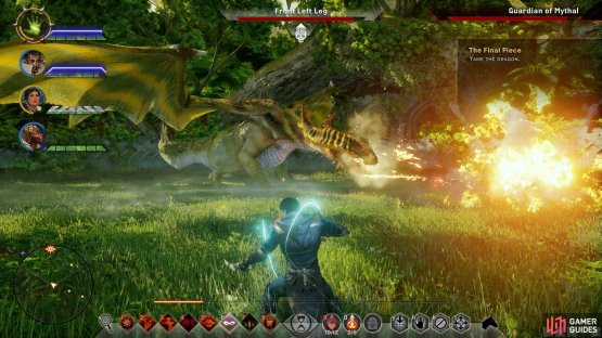Look out for when the dragon raises its head in preparation to breathe fire, and step out of the way at the last minute.