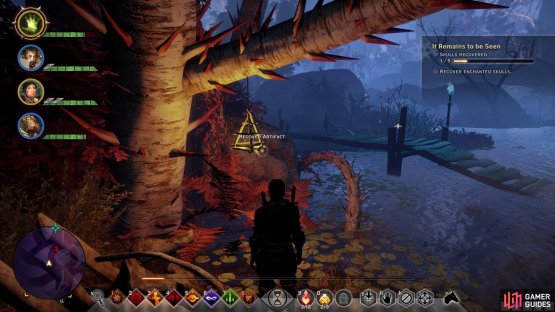 Three Enchanted Skulls can be found hanging from trees on the swamp floor.