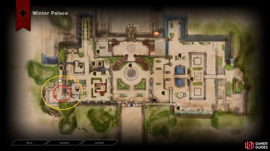 The location of the fireworks in the south western corner of The Winter Palace courtyard.