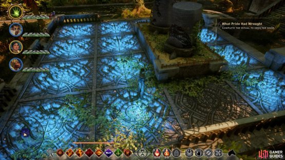 To perform the first ritual, simply run over each square without leaving one that you&rsquo;d need to backtrack to.