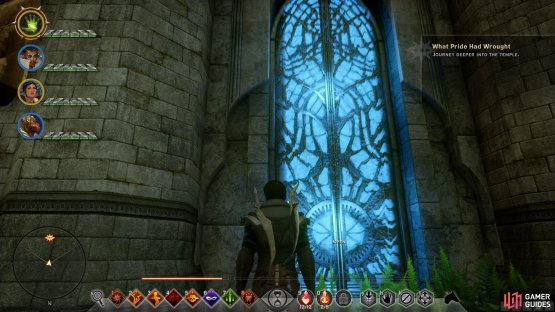 Once all squares are lit in blue, the door will follow and you&rsquo;ll be able to enter.
