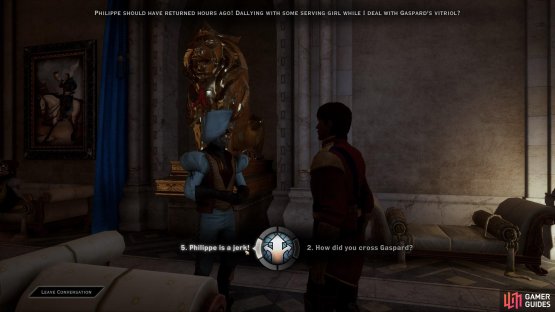 Respond to Duke Germain with “Phillippe is a jerk” to gain court approval.