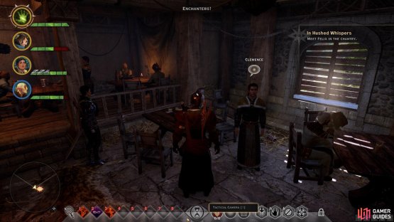 Speak with Clemence in the main room of the tavern before you leave.