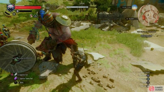 The old strong attack and dodge combo is a safe way to chip Golyat&rsquo;s life bar down.
