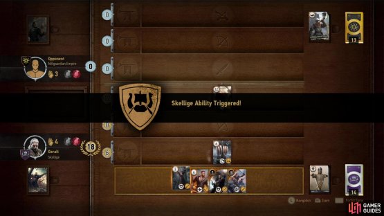 The general strategy of Gwent with the Skellige deck is to steal a win early, make an opponent waste their cards, then take the third round with the help of Skellige&rsquo;s special ability, which plays two random cards from your discard pile.